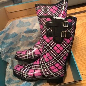 Double Strap Pink Plaid Rainboots